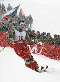 Edgar Grospiron aux J.O. de 1992 (Médaille d’or en bosses).